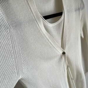 Theory Wool Cashmere Ivory White Cardigan Sweater Twin set Tank S Small 4 6